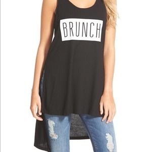 TEN SIXTY SHERMAN Women's Black/White BRUNCH Hi-Low Hem Graphic Muscle Tank sz 8